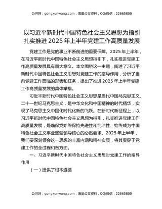 以习近平新时代中国特色社会主义思想为指引扎实推进2025年上半年党建工作高质量发展