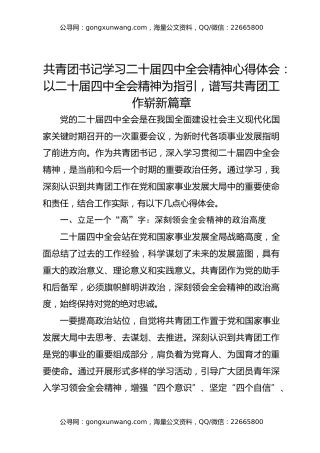 共青团书记学习二十届四中全会精神心得体会