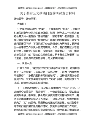关于整治公文抄袭问题的研讨发言材料