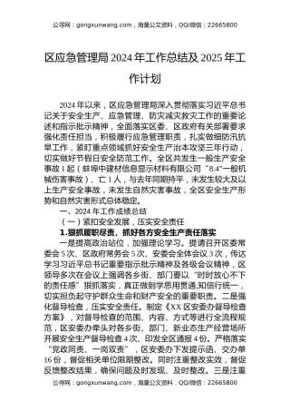 区应急管理局2024年工作总结及2025年工作计划（20241014）