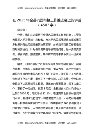 在2025年全县巩固衔接工作推进会上的讲话