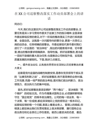 在XX公司巡察整改落实工作动员部署会上的讲话