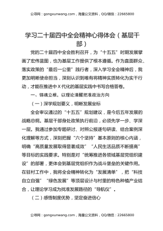 学习二十届四中全会精神心得体会（基层干部）