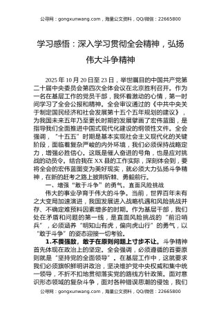 学习感悟：深入学习贯彻党的二十届四中全会精神，弘扬伟大斗争精神