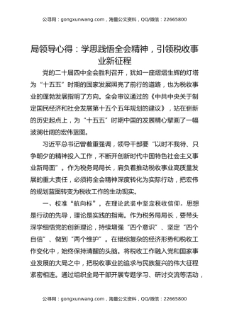 局领导心得：学思践悟全会精神，引领税收事业新征程