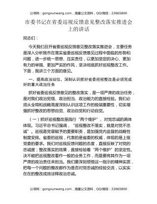 市委书记在省委巡视反馈意见整改落实推进会上的讲话（2）