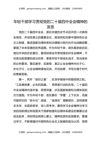 年轻干部学习贯彻党的二十届四中全会精神的发言