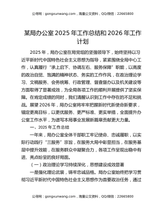 某局办公室2025年工作总结和2026年工作计划