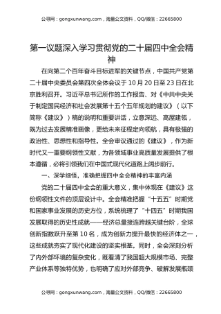 第一议题   深入学习贯彻党的二十届四中全会精神
