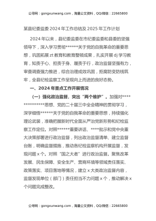 纪委监委2024年工作总结及2025年工作计划