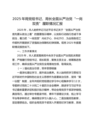 2025年局党组书记、局长全面从严治党“一岗双责”履职情况汇报
