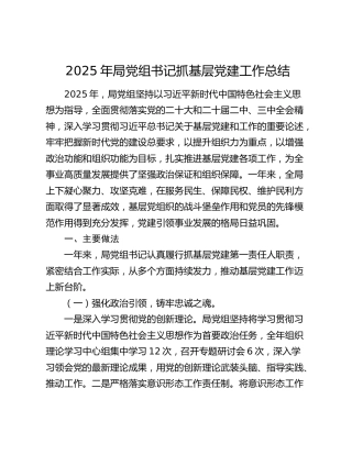 2025年局党组书记抓基层党建工作总结