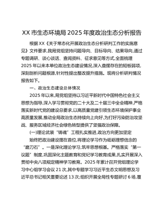 XX市生态环境局2025年度政治生态分析报告