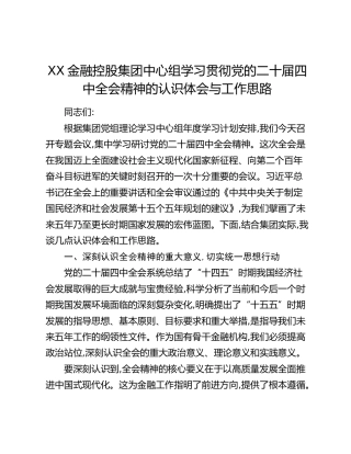 XX金融控股集团中心组学习贯彻党的二十届四中全会精神的认识体会与工作思路