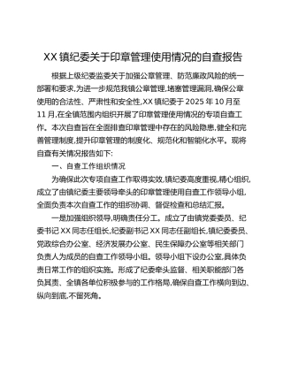 XX镇纪委关于印章管理使用情况的自查报告