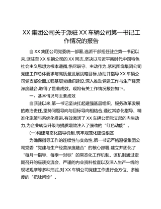 XX集团公司关于派驻XX车辆公司第一书记工作情况的报告