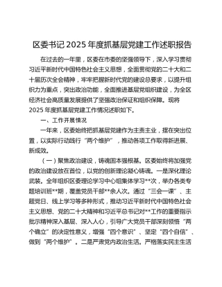 区委书记2025年度抓基层党建工作述职报告
