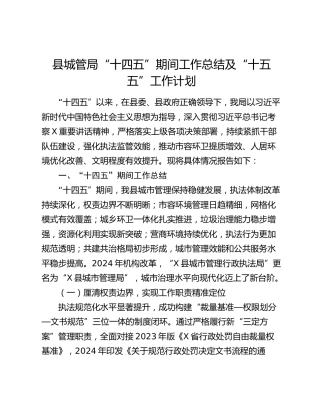 县城管局“十四五”期间工作总结及“十五五”工作计划