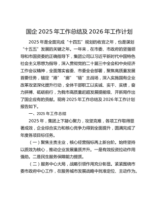 国企2025年工作总结及2026年工作计划（2）