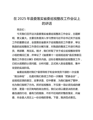 在2025年县委落实省委巡视整改工作会议上的讲话
