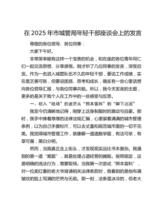 在2025年市城管局年轻干部座谈会上的发言
