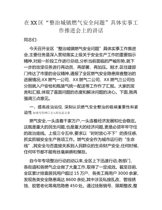 在XX区“整治城镇燃气安全问题”具体实事工作推进会上的讲话