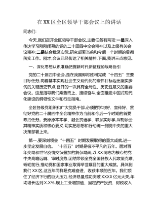 在XX区全区领导干部会议上的讲话