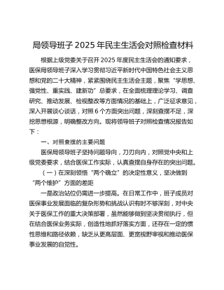 局领导班子2025年民主生活会对照检查材料