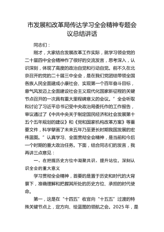 市发展和改革局传达学习四中全会精神专题会议总结讲话