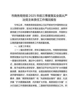 市商务局党组2025年前三季度落实全面从严治党主体责任工作情况报告