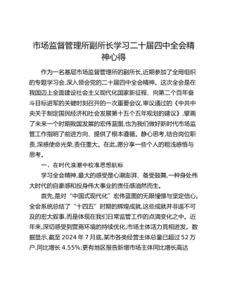 市场监督管理所副所长学习二十届四中全会精神心得
