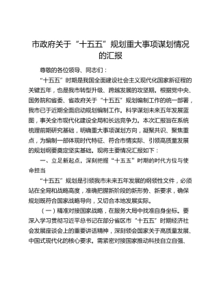市政府关于“十五五”规划重大事项谋划情况的汇报