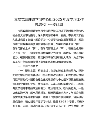 某局党组理论学习中心组2025年度学习工作总结和下一步计划
