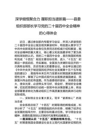 深学细悟聚合力 履职担当谱新篇——县委组织部部长学习党的二十届四中全会精神的心得体会
