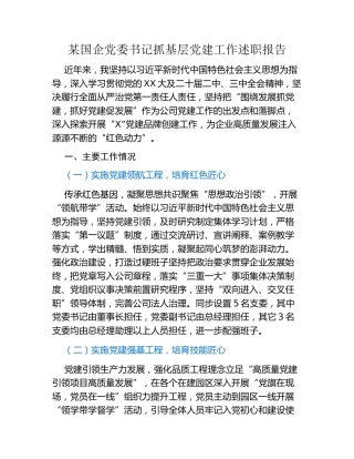 某国企党委书记抓基层党建工作述职报告（3）