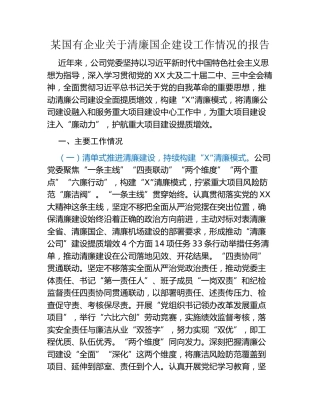 某国有企业关于清廉国企建设工作情况的报告（2）