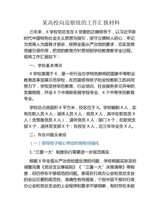 某职业学校向巡察组的工作汇报材料