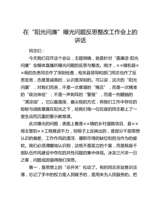 在“阳光问廉”曝光问题反思整改工作会上的讲话（3）