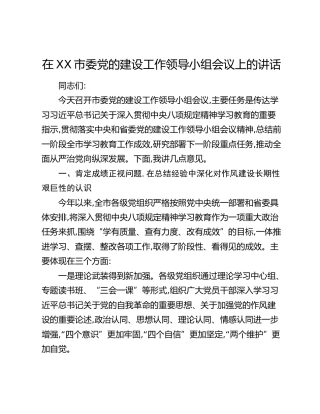 在XX市委党的建设工作领导小组会议上的讲话（3）