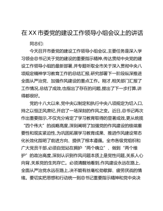 在XX市委党的建设工作领导小组会议上的讲话 (1)