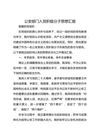 公安部门入党积极分子思想汇报