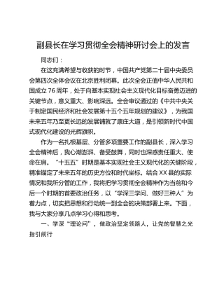 副县长在学习贯彻四中全会精神研讨会上的发言
