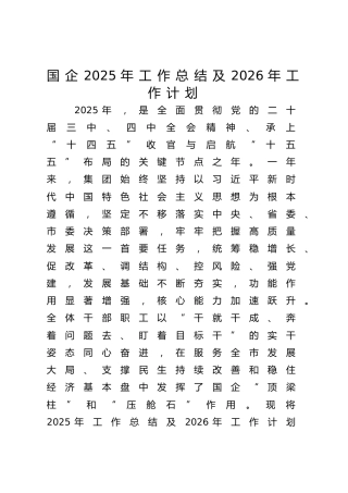 国企公司2025年工作总结及2026年工作计划4500字