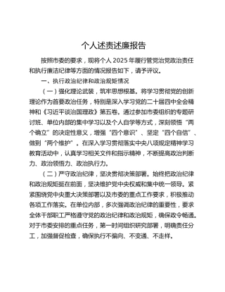2025年个人述责述廉报告3400字（执行政治纪律和政治规矩情况、管党治党、推进党风廉政建设、监督下级、执行廉洁纪律）