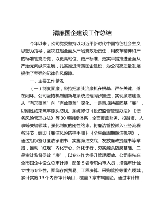 清廉国企建设工作总结（公司2400字）