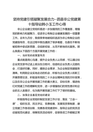 坚持党建引领 凝聚发展合力--泗县非公党建第十指导站韩小玉工作心得