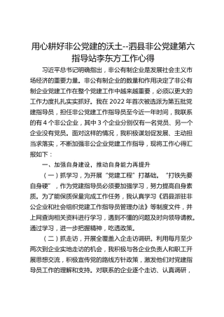 用心耕好非公党建的沃土--泗县非公党建第六指导站李东方工作心得