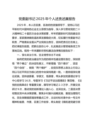 党委副书记2025年个人述责述廉报告