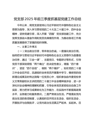 党支部2025年前三季度抓基层党建工作总结