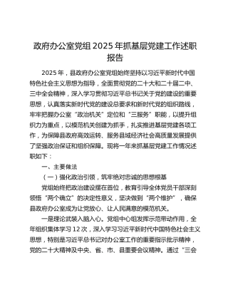政府办公室党组2025年抓基层党建工作述职报告